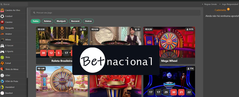 Jogos Disponíveis no Bet Nacional Casino